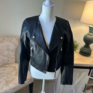 H&M Black Faux Leather Motorcycle Jacket with Asymmetrical Zipper